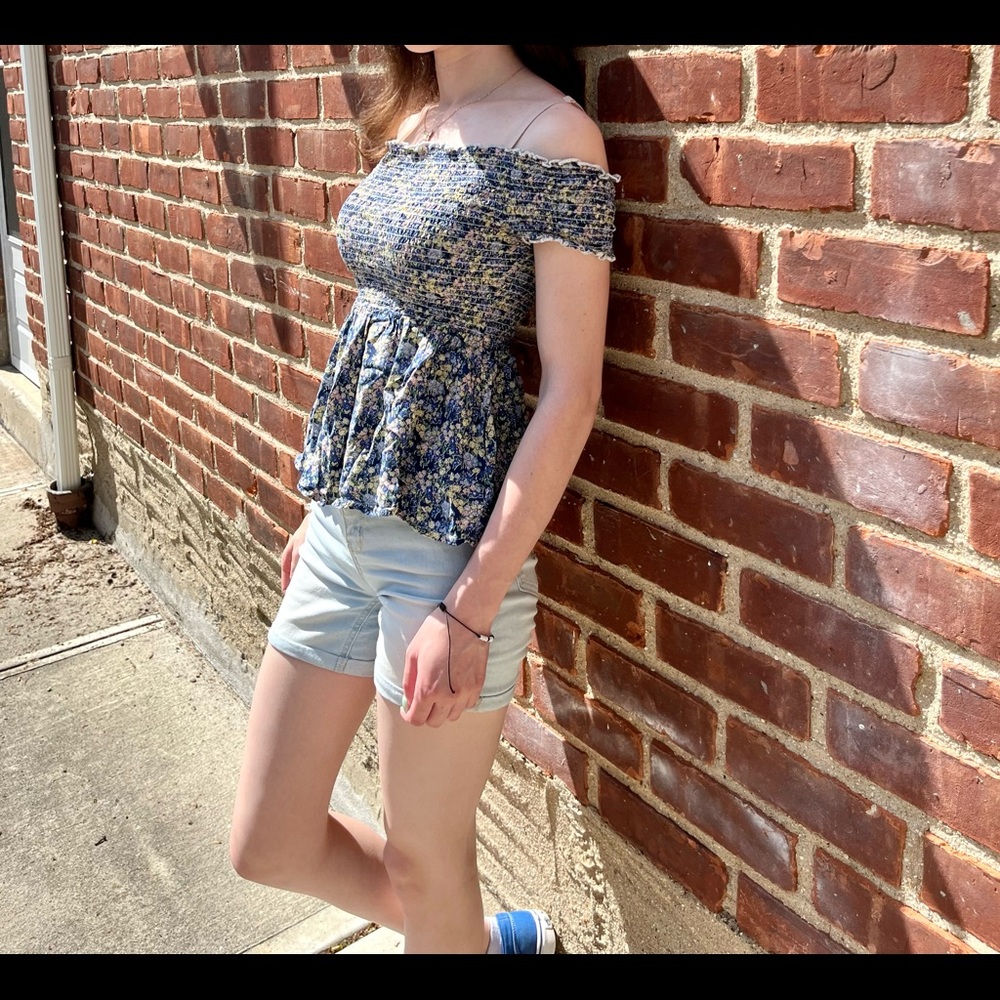 Off shoulder floral shirt